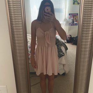 pink tie mini dress